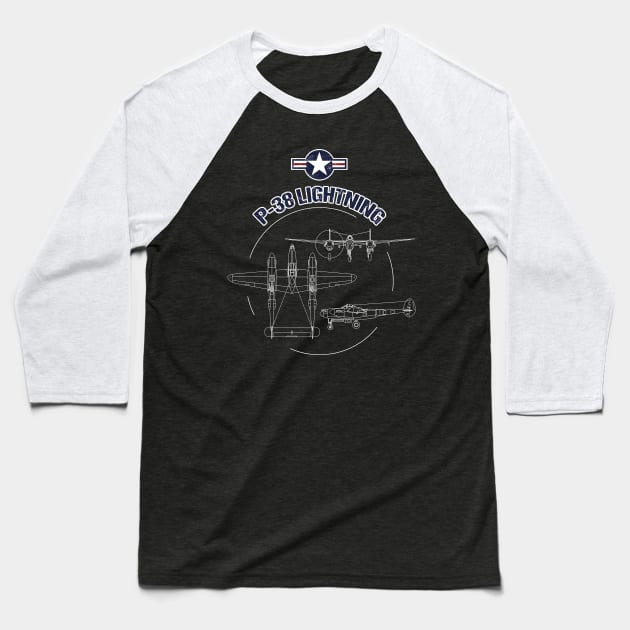 P-38 Lightning USAF Warbird Plane WW2 Airshow T-Shirt Baseball T-Shirt by stearman